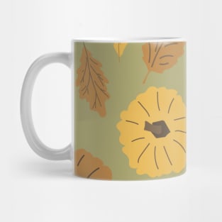 Hand drawn autumn oak leaves, pumpkins seamless pattern Mug